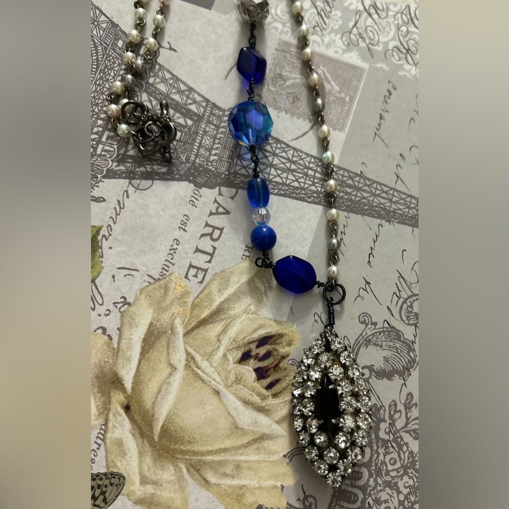 Vintage Repurposed Brooch and Gem Beads necklace handmade
